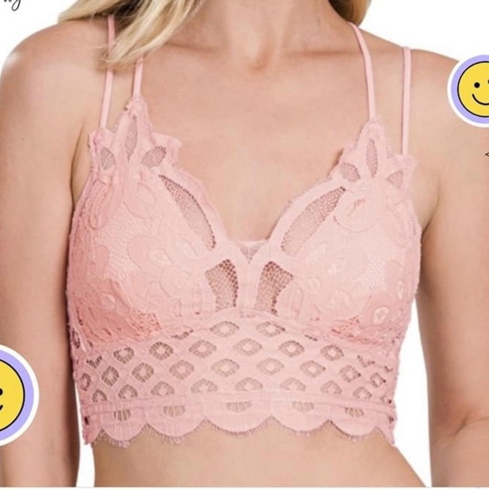 Crochet Lace Bralette with Bra Pads Dusty Pink